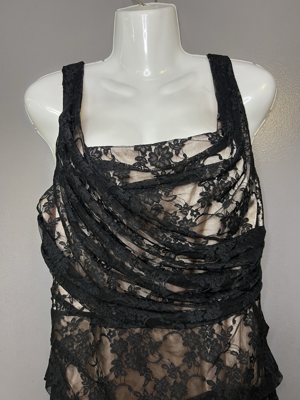 Express Dress Womens 12 Black Lace Floral Ruched Bodycon Short Party Cocktail